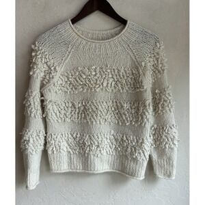 Faherty Polly Sweater S Roll Mock Neck Baby Alpaca Winter White Striped Luxury